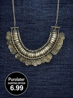 Antique Style Silver-Tone Layered Coin Statement Bib Necklace